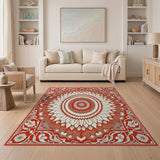 Ornate Red Sunflower Mandala Area Rug