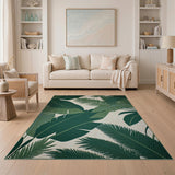 Lush Green Palm Frond Coastal Beach Area Rug