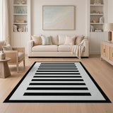 Black White Lined Geometric Area Rug