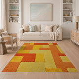Vibrant Yellow Orange Geometric Shag Area Rug