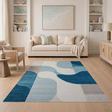 Abstract Curved Blue Area Rug