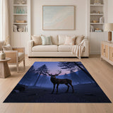 Twilight Red Stag in Misty Pine Forest Rug