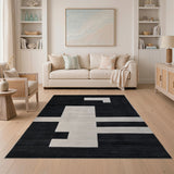 Modern Black White Geometric Abstract Area Rug
