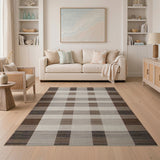 Rustic Farmhouse Brown Tan Woven Plaid Area Rug
