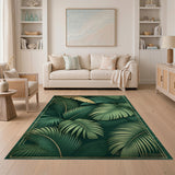 Emerald Green Palm Leaf Area Rug with Gold Frame