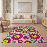 Cheerful Pink Smiley Daisy Face Area Rug