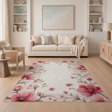 Elegant Pink Floral Border Area Rug