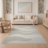 Layered Grey Waves Abstract Area Rug