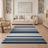 Navy and White Striped Coastal Beach Rug