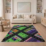 Vibrant City Street Kids Cartoon Area Rug