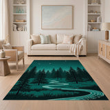 Starry Teal Forest River Night Area Rug