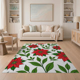 Floral Vintage Red Poinsettia Floral Pattern Area Rug