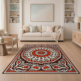 Vibrant Red Mandala Persian Rug