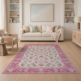 Pink Floral Persian Area Rug with Intricate Border