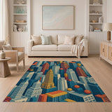 Vibrant Isometric City Skyline Area Rug