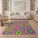 Vibrant Pink Green Floral Pattern Area Rug