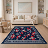 Whimsical Cartoon Elves Snowflakes Navy Area Rug