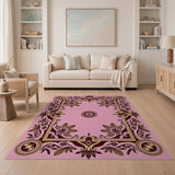 Opulent Pink Gold Floral Ornate Border Rug