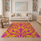 Vibrant Orange Pink Damask Floral Area Rug