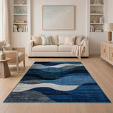Layered Blue Wave Geometric Area Rug