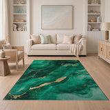 Emerald Green Gold Vein Abstract Area Rug