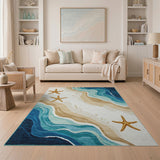 Starfish Ocean Waves Coastal Beach Area Rug