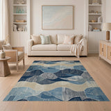 Blue Teal Layered Wave Area Rug