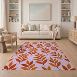 Orange Leaves on Blush Pink Area Rug