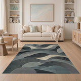Geometric Modern Grey Abstract Wavy Grey Area Rug