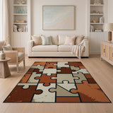 Brown Tan Puzzle Piece Geometric Area Rug