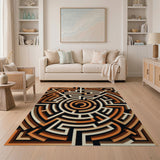 3D Orange Labyrinth Maze Area Rug
