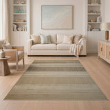 Textured Beige Striped Woven Area Rug