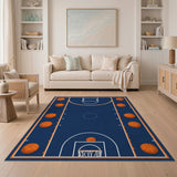 Basketball Court Navy Blue Area Rug with Orange Balls