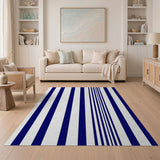 Bold Navy and White Vertical Stripe Area Rug