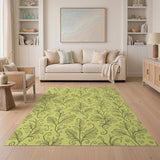 Yellow Fern Leaf Line Art Area Rug