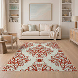 Red Ornate Damask Floral Area Rug
