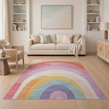 ODIKA Washable Rainbow Arch Area Rug - Low Pile Non-Slip Colorful Nursery Carpet