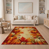 ODIKA Autumn Harvest Pumpkin Washable Area Rug - Low Pile Non-Slip Fall Decor