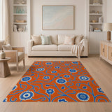 Vibrant Orange Blue Floral Vine Area Rug