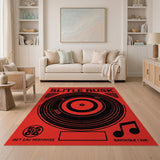 Red Vinyl Record Geometric Area Rug