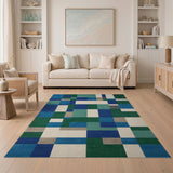 Blue and Teal Geometric Blue Teal Abstract Area Rug