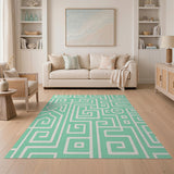 Mint Green Geometric Maze Area Rug