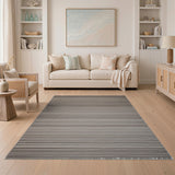 Neutral Grey Striped Woven Area Rug with Tassels