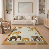 Adorable Cartoon Safari Animals Kids Rug