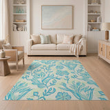 Teal Floral Leaves Area Rug