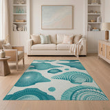 Teal Seashell Coastal Area Rug