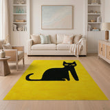 Sunny Yellow Black Cat Silhouette Tufted Rug