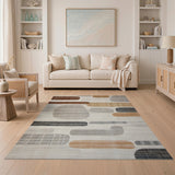 Beige and Neutral Abstract Organic Shapes Beige Grey Area Rug