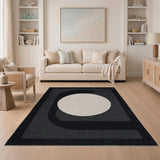 Black White Geometric Moon Area Rug