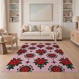 Pink Poinsettia Floral Area Rug